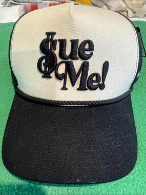 Field Grade Black and White "Sue Me!" Trucker Hat